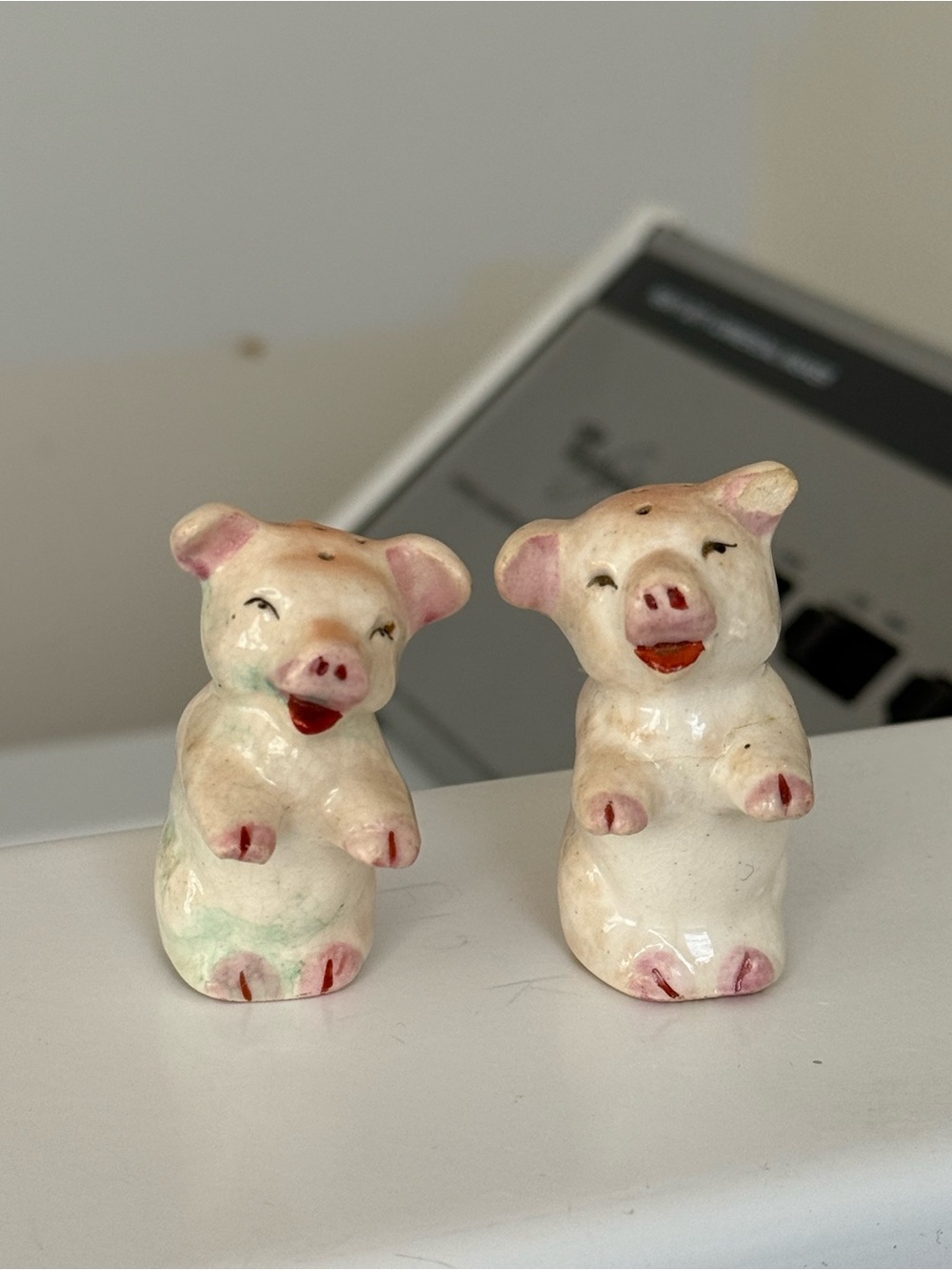 Pair of Pig Salt Pepper Shakers Porcelain Ceramic Figurines Made in Japan